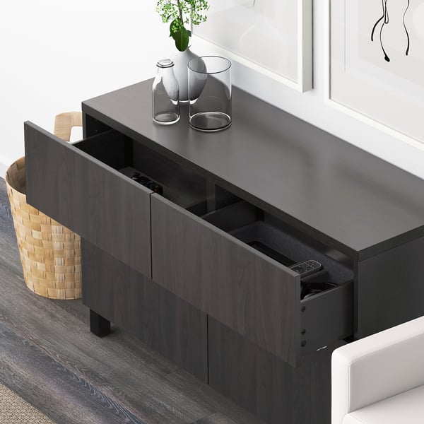 BESTÅ Combi rangement portes/tiroirs, brun noir/Lappviken/Stubbarp brun noir, 120x42x74 cm