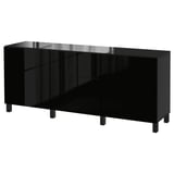 BESTÅ Combi rangement portes/tiroirs, brun noir/Selsviken brillant/noir, 180x42x74 cm