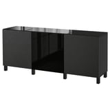 BESTÅ Combi rangement portes/tiroirs, Laxviken noir/Selsviken brillant/noir, 180x42x74 cm