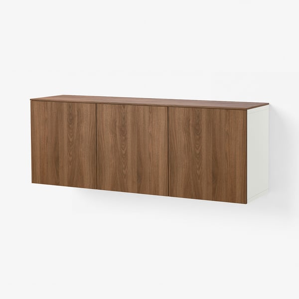 BESTÅ Combinaison rangement murale, blanc Lappviken/brun motif noyer, 180x42x65 cm
