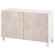 BESTÅ Combinaison rangement portes, blanc Bergsviken/Stubbarp/beige marbré, 120x42x74 cm