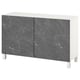 BESTÅ Combinaison rangement portes, blanc Bergsviken/Stubbarp/noir marbré, 120x42x74 cm