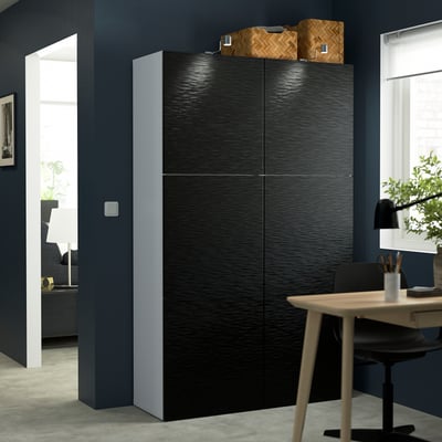 BESTÅ Combinaison rangement portes, blanc/Laxviken noir, 120x42x193 cm