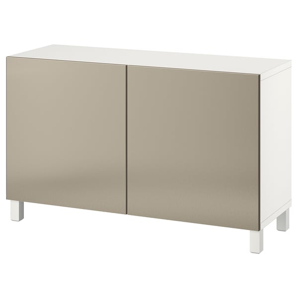 BESTÅ Combinaison rangement portes, blanc/Riksviken/Stubbarp effet bronze clair, 120x42x74 cm