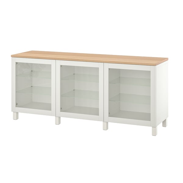 BESTÅ Combinaison rangement portes, blanc/Sindvik/Stubbarp blanc verre transparent, 180x42x76 cm