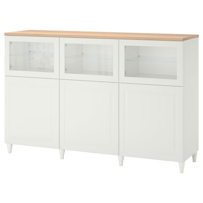 BESTÅ Combinaison rangement portes, blanc/Smeviken/Kabbarp blanc verre transparent, 180x42x114 cm