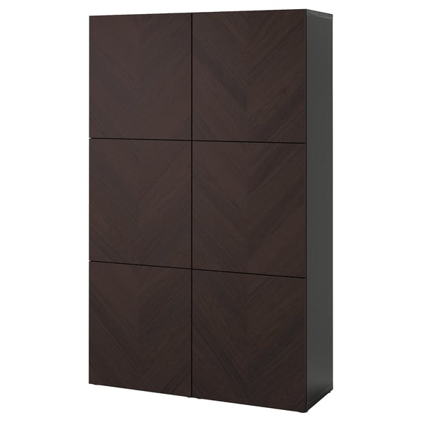 BESTÅ Combinaison rangement portes, brun noir Hedeviken/brun foncé placage chêne teinte, 120x42x193 cm