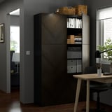 BESTÅ Combinaison rangement portes, brun noir Hedeviken/brun foncé placage chêne teinte, 120x42x193 cm