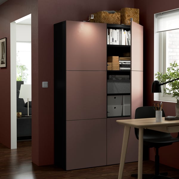 BESTÅ Combinaison rangement portes, brun noir/Hjortviken brun, 120x42x193 cm