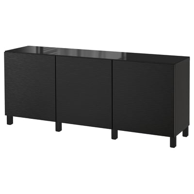 BESTÅ Combinaison rangement portes, brun noir/Laxviken noir, 180x42x75 cm