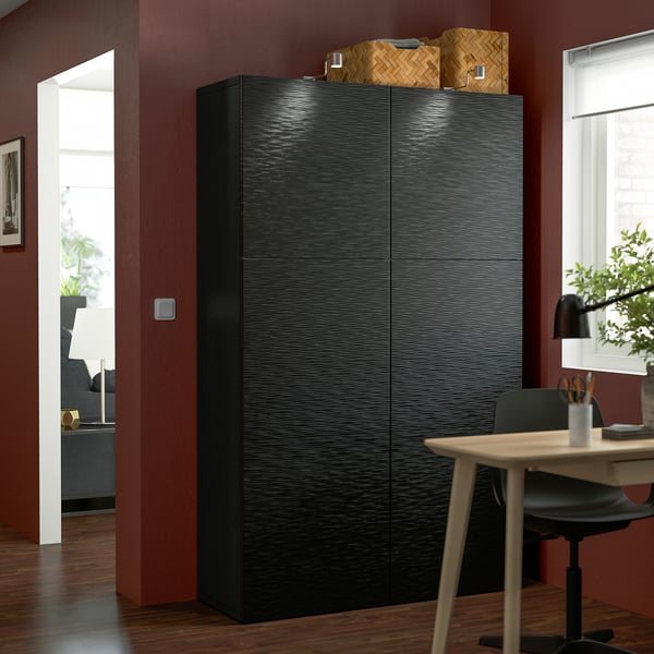 BESTÅ Combinaison rangement portes, brun noir/Laxviken noir, 120x42x193 cm
