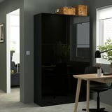 BESTÅ Combinaison rangement portes, brun noir/Selsviken brillant/noir, 120x42x193 cm