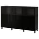 Option : BESTÅ Combinaison rangement portes, brun noir Selsviken/Glassvik brillant/noir verre transparent, 180x42x112 cm