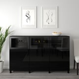 BESTÅ Combinaison rangement portes, brun noir Selsviken/Glassvik brillant/noir verre transparent, 180x42x112 cm