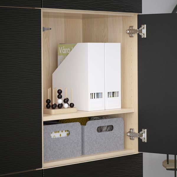 BESTÅ Combinaison rangement portes, effet chêne blanchi/Laxviken noir, 120x42x193 cm