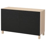 BESTÅ Combinaison rangement portes, effet chêne blanchi/Laxviken/Stubbarp noir, 120x42x74 cm