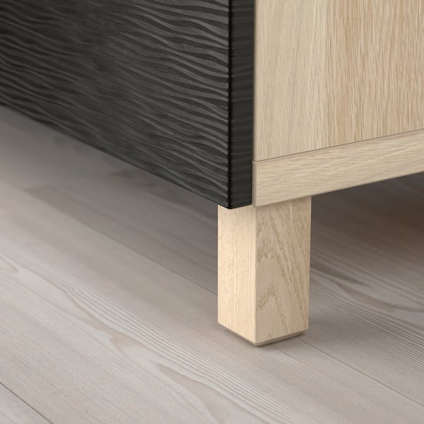 BESTÅ Combinaison rangement portes, effet chêne blanchi/Laxviken/Stubbarp noir, 120x42x74 cm