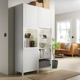 BESTÅ Combinaison rangement ptes vitrées, blanc Smeviken/Ostvik blanc verre transparent, 120x42x202 cm