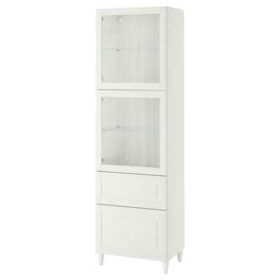 BESTÅ Combinaison rangement ptes vitrées, blanc Smeviken/Ostvik/Kabbarp blanc verre transparent, 60x42x202 cm