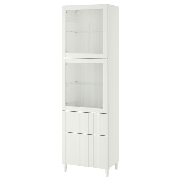 BESTÅ Combinaison rangement ptes vitrées, blanc/Sutterviken/Kabbarp blanc verre transparent, 60x42x202 cm