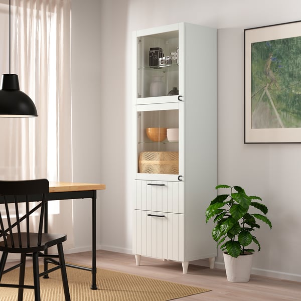 BESTÅ Combinaison rangement ptes vitrées, blanc/Sutterviken/Kabbarp blanc verre transparent, 60x42x202 cm