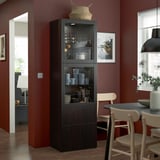BESTÅ Combinaison rangement ptes vitrées, brun noir/Lappviken brun noir verre transparent, 60x42x193 cm