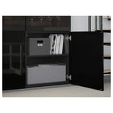 BESTÅ Combinaison rangement ptes vitrées, brun noir/Selsviken brillant/noir verre transparent, 120x42x193 cm