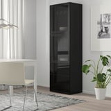 BESTÅ Combinaison rangement ptes vitrées, brun noir/Selsviken brillant/noir verre transparent, 60x42x193 cm