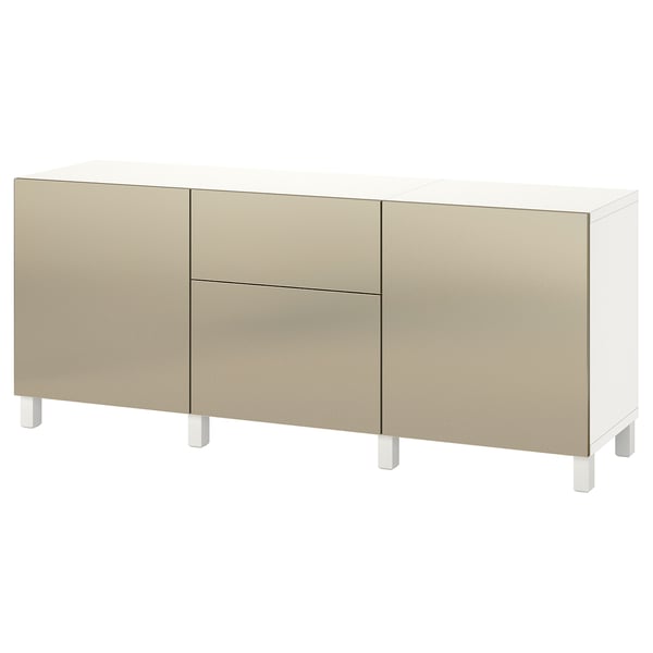 BESTÅ Combinaison rangement tiroirs, blanc Riksviken/effet bronze clair, 180x42x74 cm