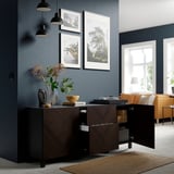 BESTÅ Combinaison rangement tiroirs, brun noir Hedeviken/Stubbarp/brun foncé placage chêne teinte, 180x42x74 cm