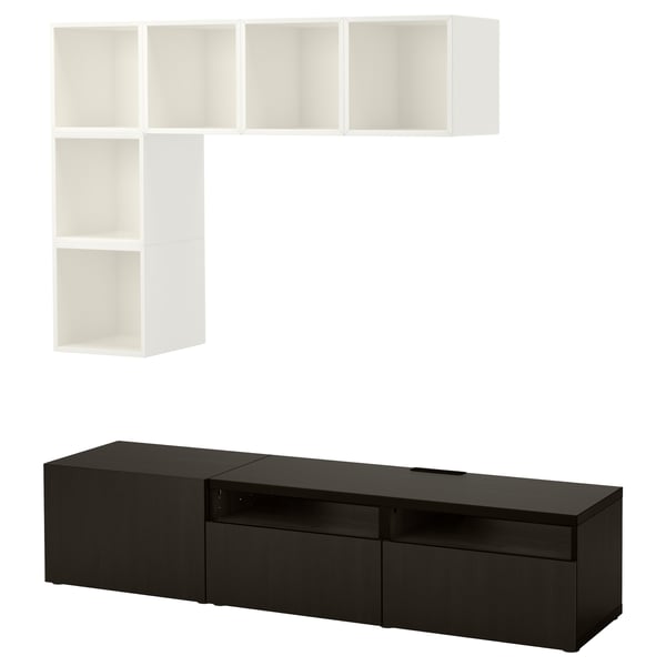 BESTÅ / EKET Combinaison rangement TV, blanc/brun-noir, 180x42x170 cm