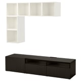 BESTÅ / EKET Combinaison rangement TV, blanc/brun-noir, 180x42x170 cm