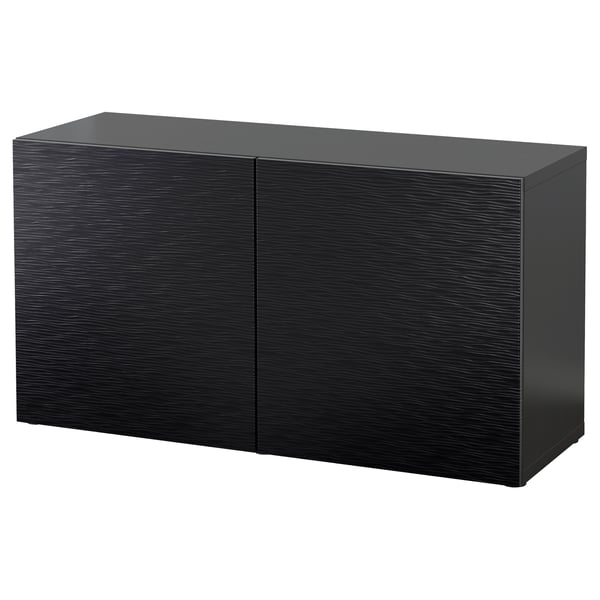 BESTÅ Étagère avec portes, brun noir/Laxviken noir, 120x42x64 cm