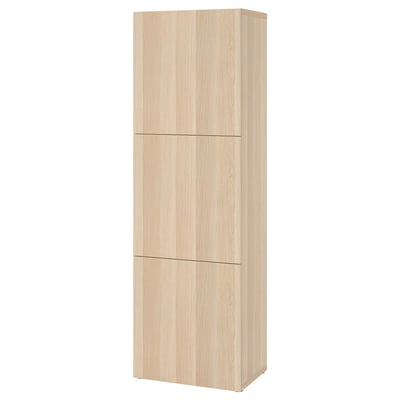 BESTÅ Étagère avec portes, effet chêne blanchi/Lappviken effet chêne blanchi, 60x42x193 cm