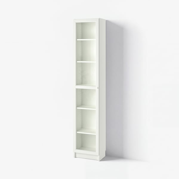 BILLY / OXBERG Bibliothèque avec porte vitrée, blanc/verre, 40x30x202 cm