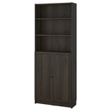 BILLY / OXBERG Bibliothèque avec portes, brun foncé motif chêne, 80x30x202 cm