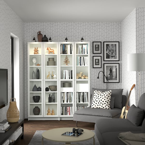 BILLY / OXBERG Bibliothèque, blanc/verre, 160x30x202 cm