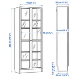 BILLY / OXBERG Bibliothèque+portes vitrées, brun foncé motif chêne, 80x30x202 cm