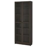 BILLY / OXBERG Bibliothèque+portes vitrées, brun foncé motif chêne, 80x30x202 cm