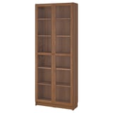 BILLY / OXBERG Bibliothèque+portes vitrées, brun motif noyer, 80x30x202 cm