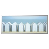 BJÖRKSTA Image avec cadre, cabines de plage/couleur aluminium, 140x56 cm