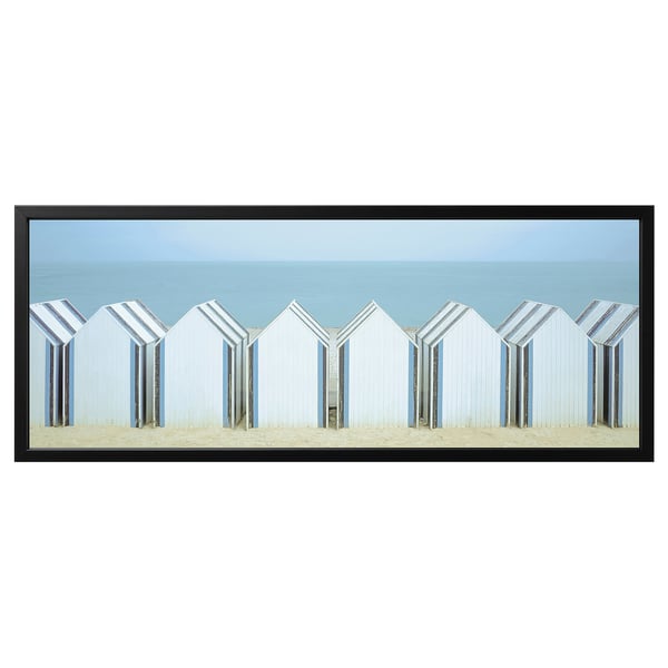 BJÖRKSTA Image avec cadre, cabines de plage/noir, 140x56 cm