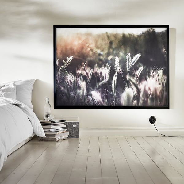 BJÖRKSTA Image avec cadre, coucher du soleil flamboyant/noir, 140x100 cm