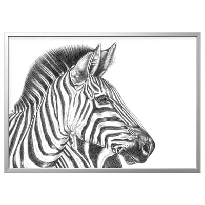 BJÖRKSTA Image avec cadre, dessin de zèbre/couleur aluminium, 140x100 cm