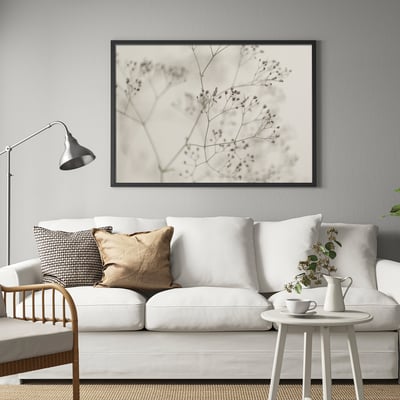 BJÖRKSTA Image avec cadre, fleurs - gros plan/noir, 140x100 cm