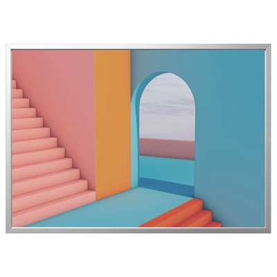 BJÖRKSTA Image avec cadre, porte/couleur aluminium, 140x100 cm