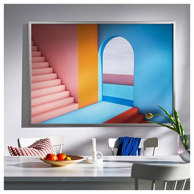 BJÖRKSTA Image avec cadre, porte/couleur aluminium, 140x100 cm