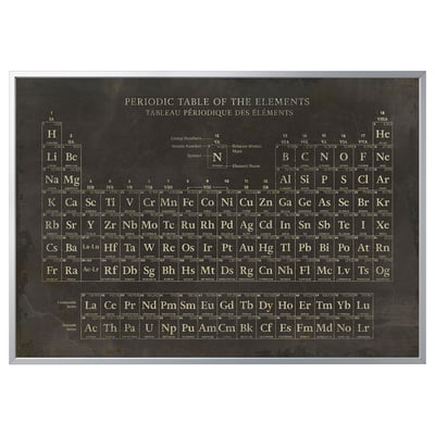 BJÖRKSTA Image avec cadre, tableau périodique des éléments/couleur aluminium, 200x140 cm