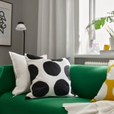 BLÅMUNKAR Housse de coussin, blanc/noir/motif à pois, 50x50 cm