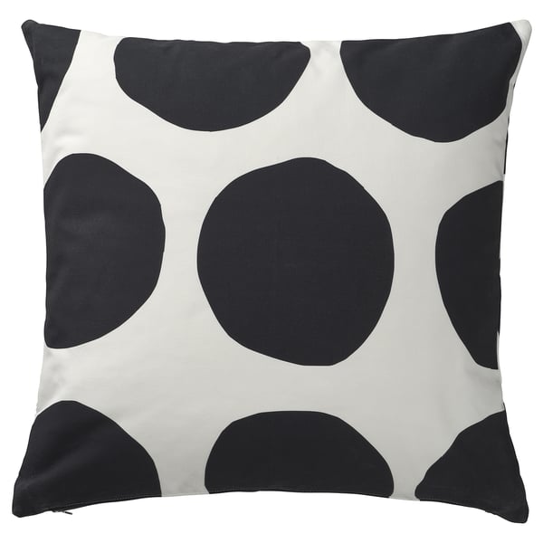 BLÅMUNKAR Housse de coussin, blanc/noir/motif à pois, 50x50 cm